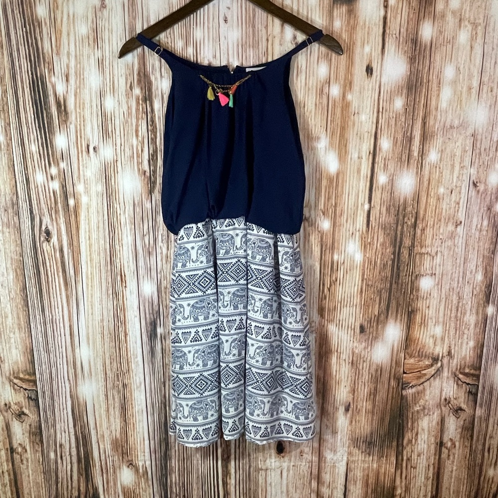 Peppermint Kids Navy Elephant Pattern Dress Sz 10/11 Years